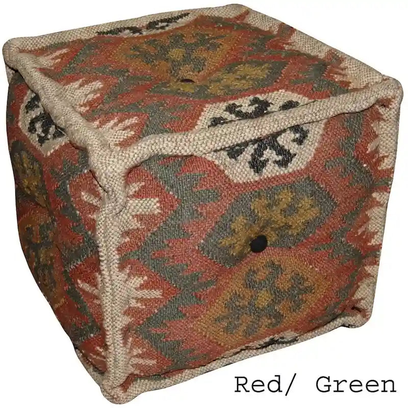HERAT ORIENTAL Handmade Indo Wool and Jute Kilim Pouf