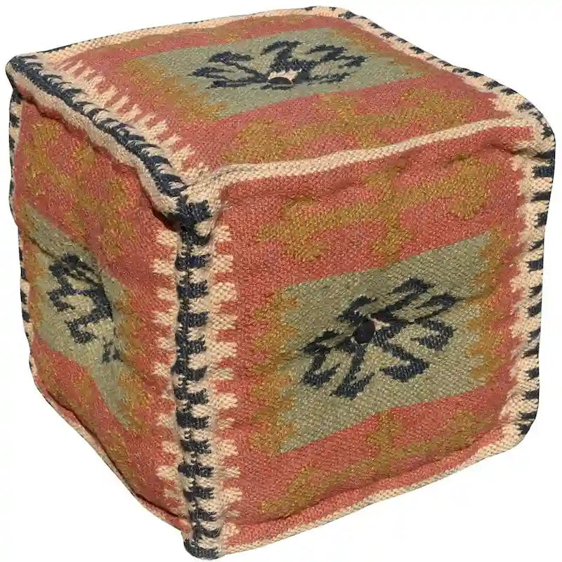 HERAT ORIENTAL Handmade Indo Wool and Jute Kilim Pouf