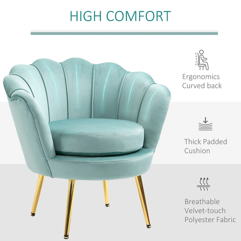 HOMCOM Elegant Velvet Fabric Accent Chair/Leisure Club Chair with Gold Metal Legs for Living Room - 29.5 x 24.75 x 28.75