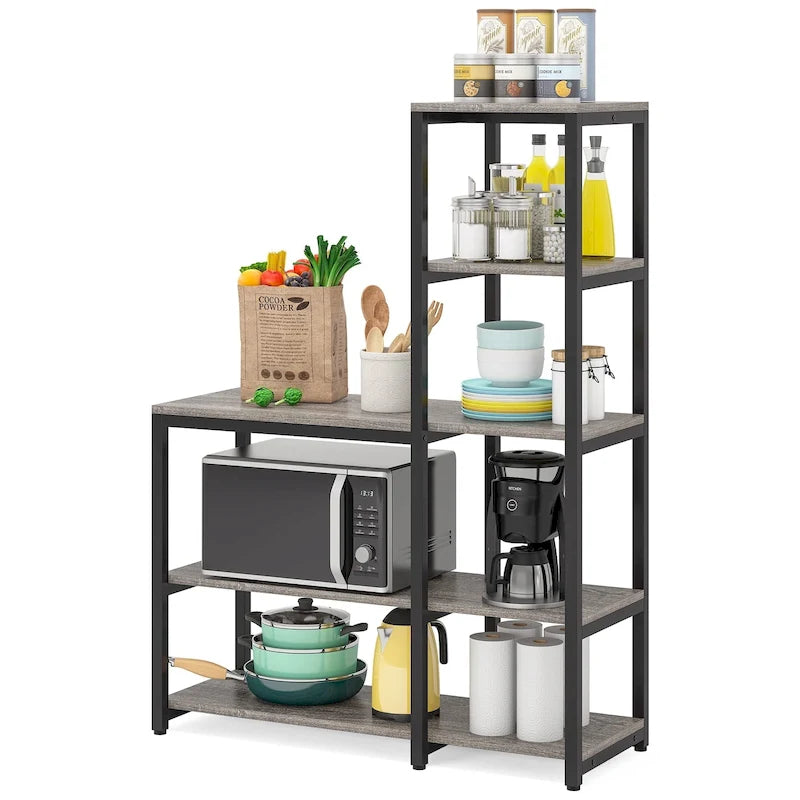 5-Tier L Shaped Kitchen Bakers Rack with Storage Shelf