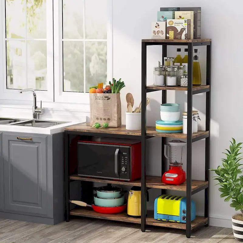 5-Tier L Shaped Kitchen Bakers Rack with Storage Shelf