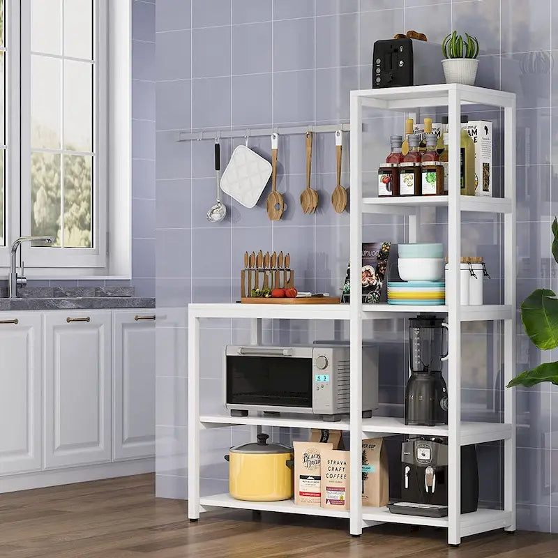5-Tier L Shaped Kitchen Bakers Rack with Storage Shelf