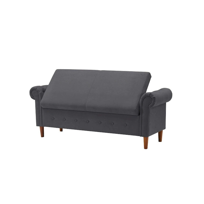 Storage Bench for Bedroom End of Bed Rolled Armed Linen Fabric Ottoman Couch Long Bench