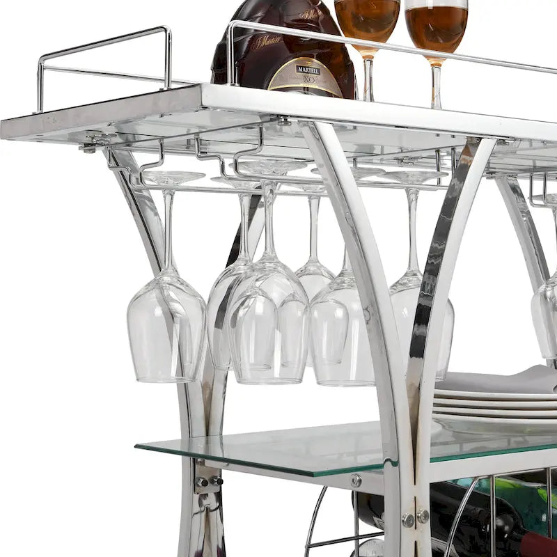 Bar Cart with Wine Rack Tempered Glass Metal Frame Wine Storage