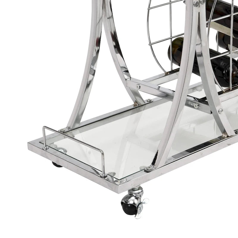 Bar Cart with Wine Rack Tempered Glass Metal Frame Wine Storage