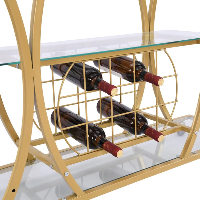 Bar Cart with Wine Rack Tempered Glass Metal Frame Wine Storage