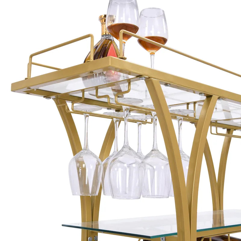 Bar Cart with Wine Rack Tempered Glass Metal Frame Wine Storage