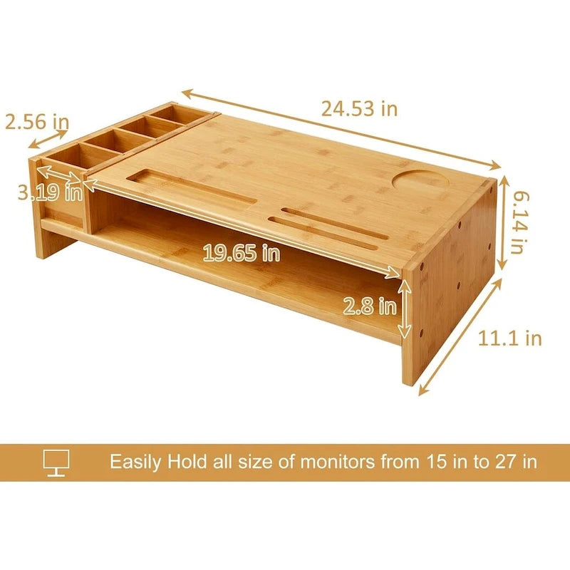 Wood Computer Monitor Stand Desktop Organizer with Drawer