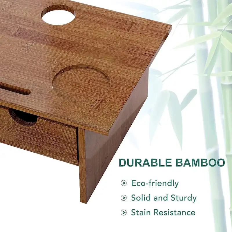 Wood Computer Monitor Stand Desktop Organizer with Drawer