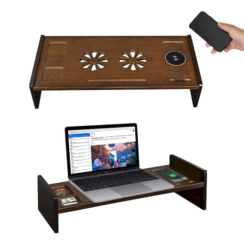 Wood Computer Monitor Stand Desktop Organizer with Drawer