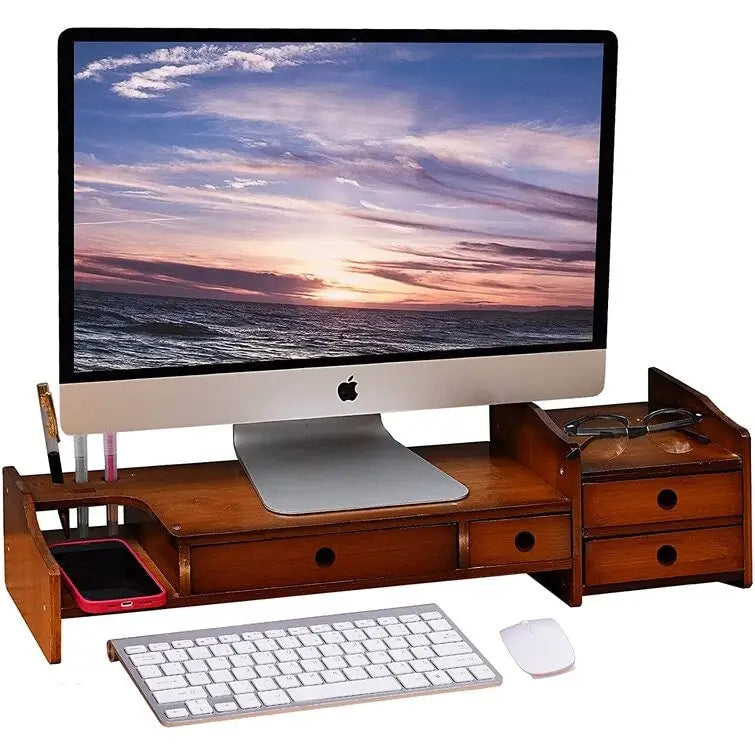 Wood Computer Monitor Stand Desktop Organizer with Drawer