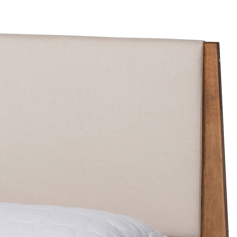 Senna Mid-Century Modern Fabric Upholstered Wood Platform Bed in Beige