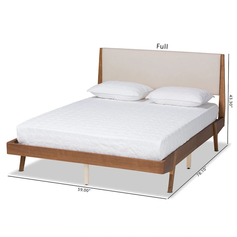 Senna Mid-Century Modern Fabric Upholstered Wood Platform Bed in Beige