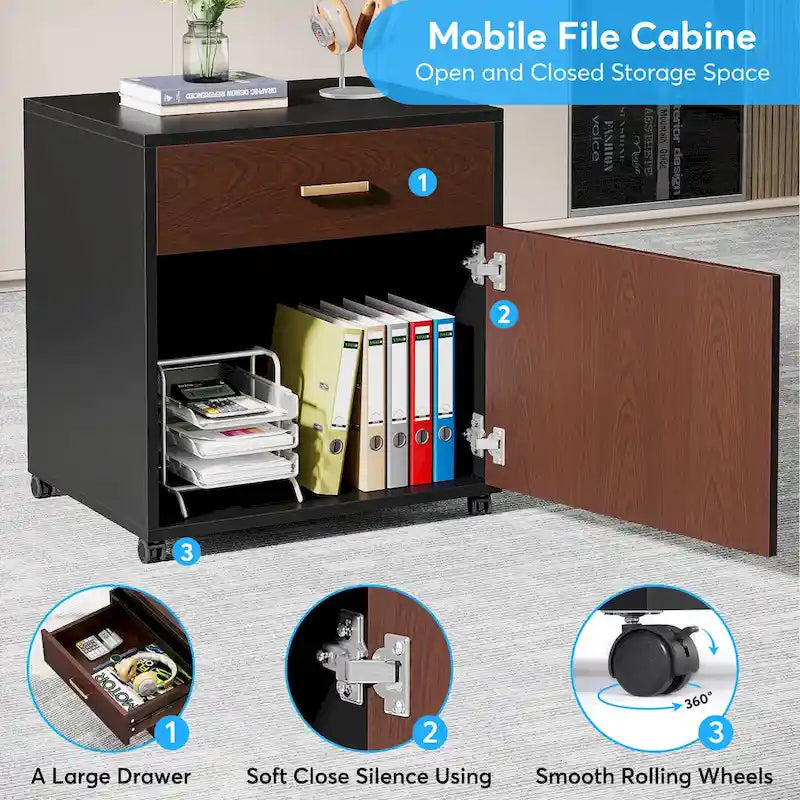 70.8 Executive Desk with File Cabinet, Large L-Shaped Office Executive Desk Computer Desk