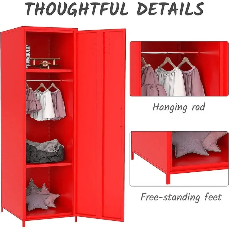 Metal Armoires Locker Cabinet for Kid with Hanging Rod and Shelves