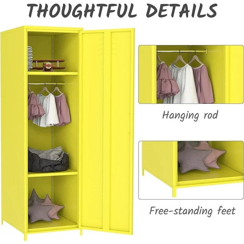 Metal Armoires Locker Cabinet for Kid with Hanging Rod and Shelves