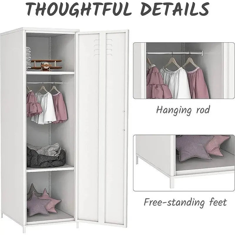 Metal Armoires Locker Cabinet for Kid with Hanging Rod and Shelves