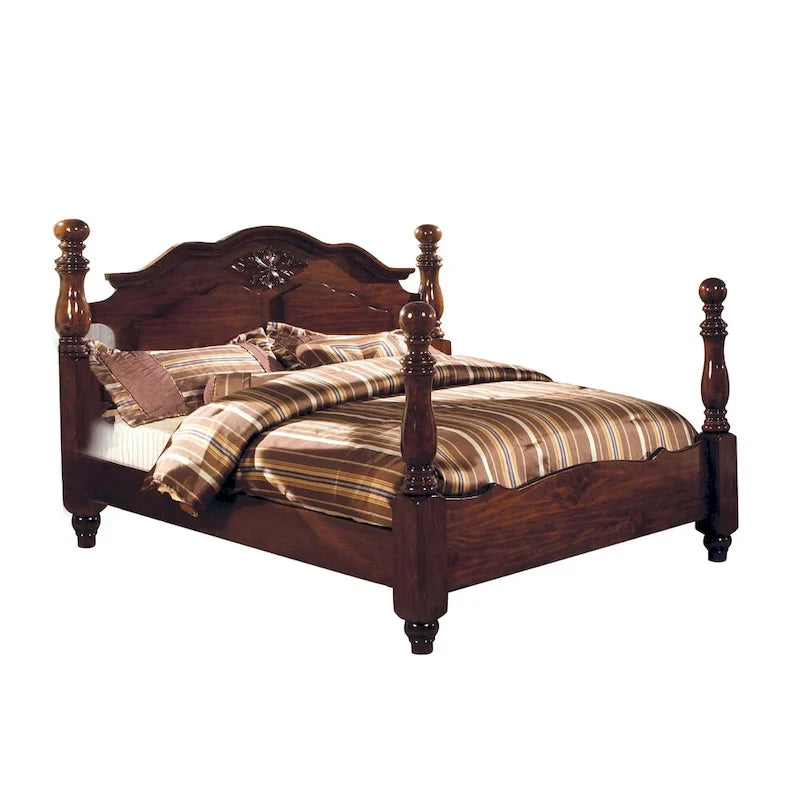 Wooden Turned Post Bed in Glossy Dark Pine