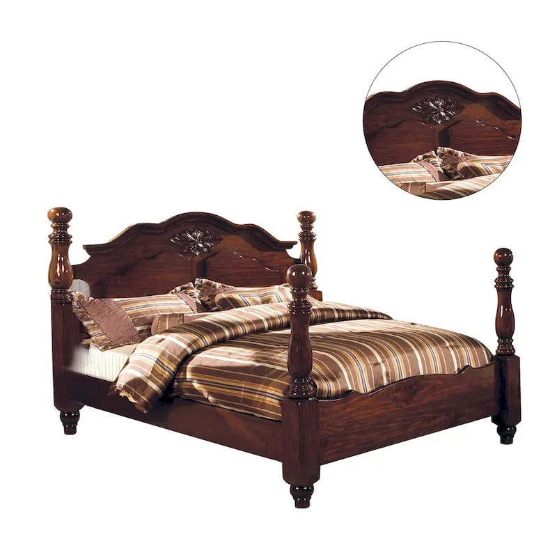 Wooden Turned Post Bed in Glossy Dark Pine