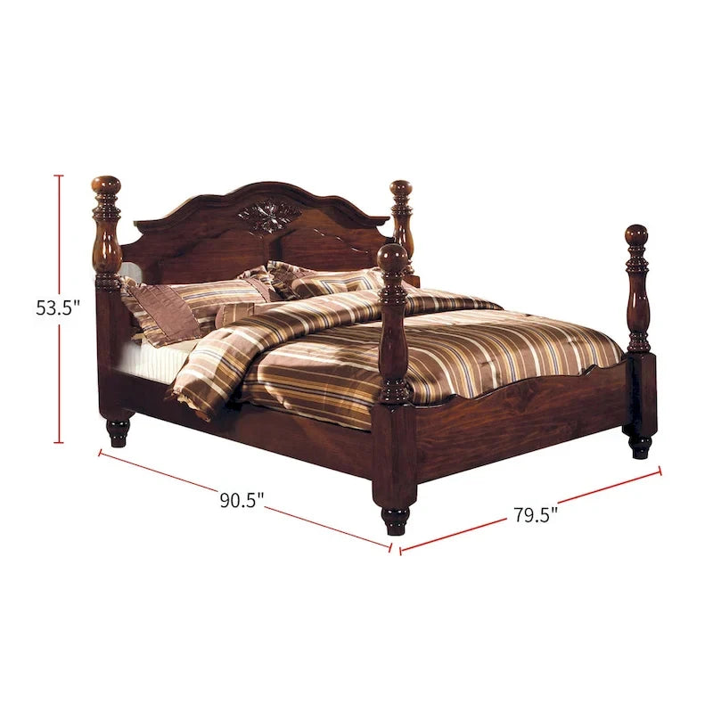 Wooden Turned Post Bed in Glossy Dark Pine