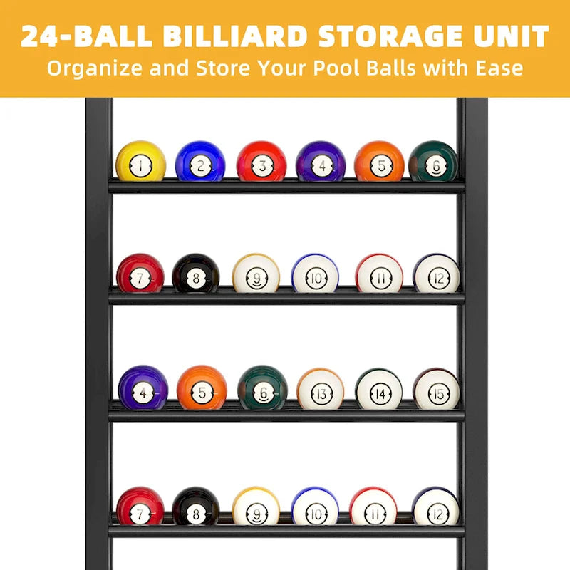 Moasis 8-Cue Wall Mounting Billiard Rack with 24-Ball Storage Rack