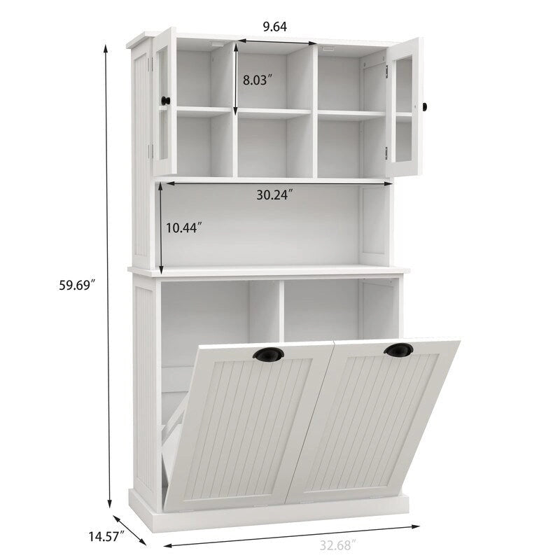Two-Compartment Tilt-Out Dirty Laundry Basket Tall Bathroom Cabinet