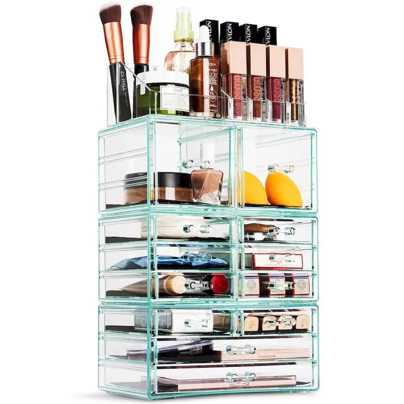 Sorbus Cosmetic Makeup and Jewelry Storage Case with 12 Drawers and 16 Slots - 4-Piece Set