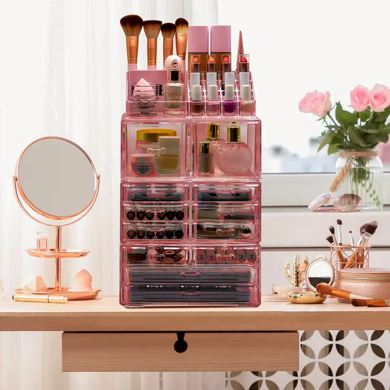Sorbus Cosmetic Makeup and Jewelry Storage Case with 12 Drawers and 16 Slots - 4-Piece Set
