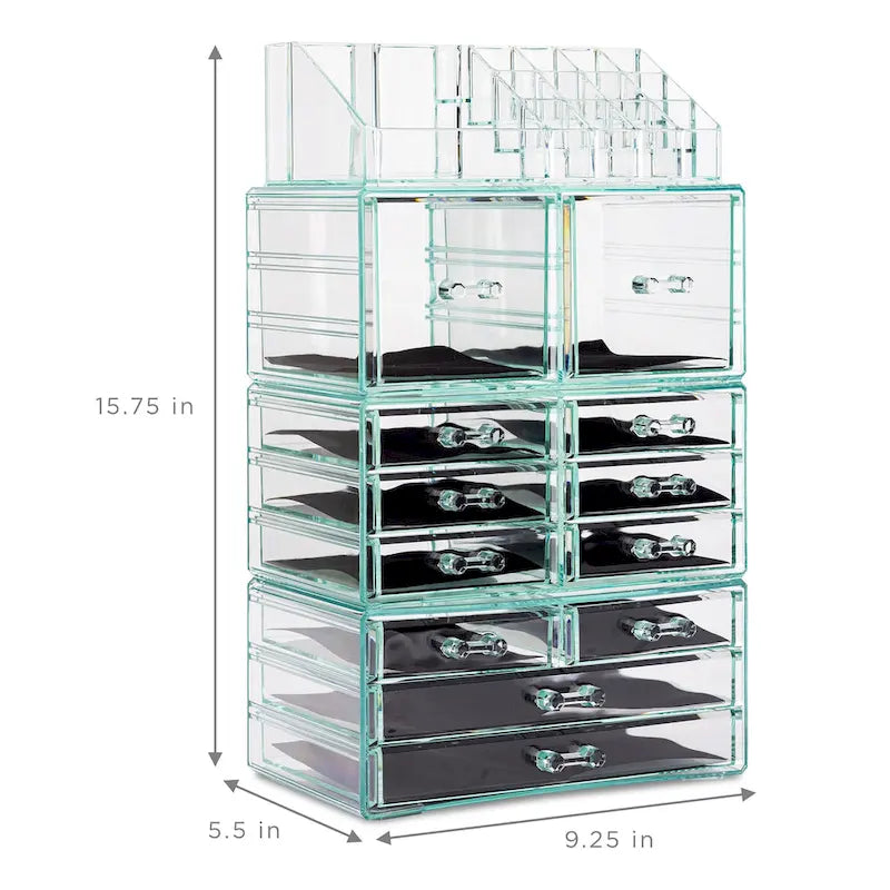 Sorbus Cosmetic Makeup and Jewelry Storage Case with 12 Drawers and 16 Slots - 4-Piece Set