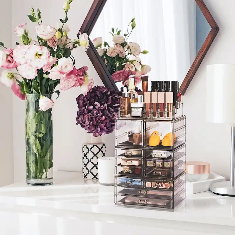 Sorbus Cosmetic Makeup and Jewelry Storage Case with 12 Drawers and 16 Slots - 4-Piece Set