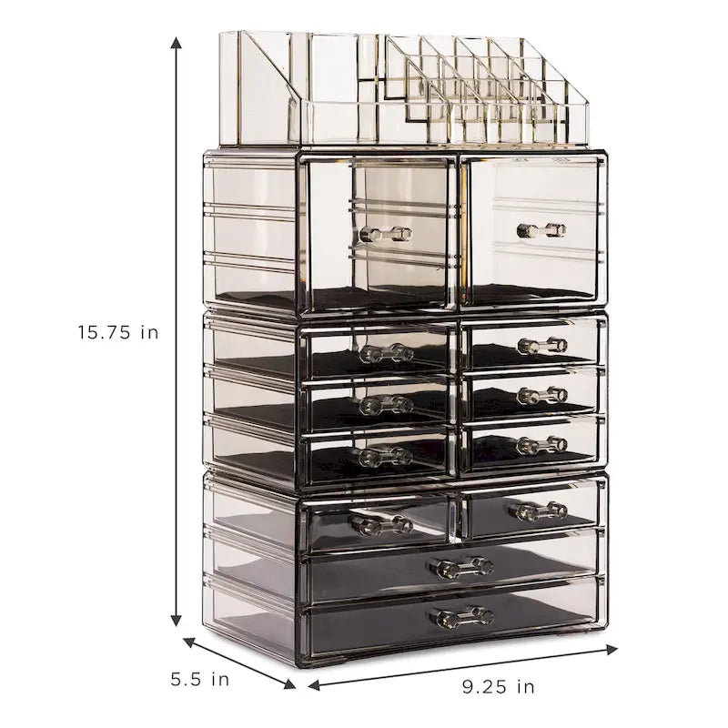 Sorbus Cosmetic Makeup and Jewelry Storage Case with 12 Drawers and 16 Slots - 4-Piece Set