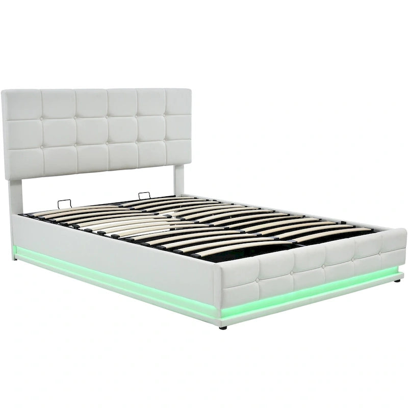 Tufted Upholstered Platform Bed with Hydraulic Storage System,Queen Size PU Storage Bed with LED Lights and USB charger, Black