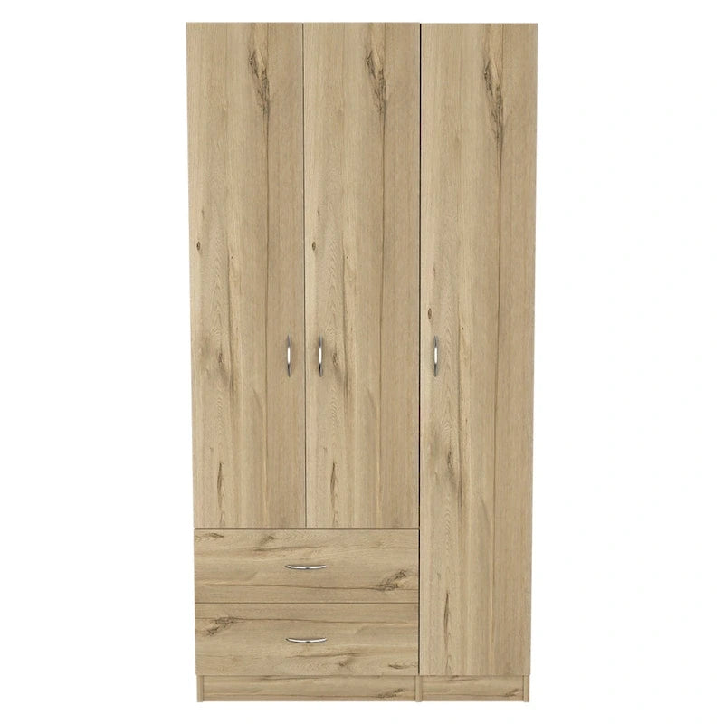 TUHOME Austral 3 Door Armoire with Drawers, Shelves, and Hanging Rod - N/A