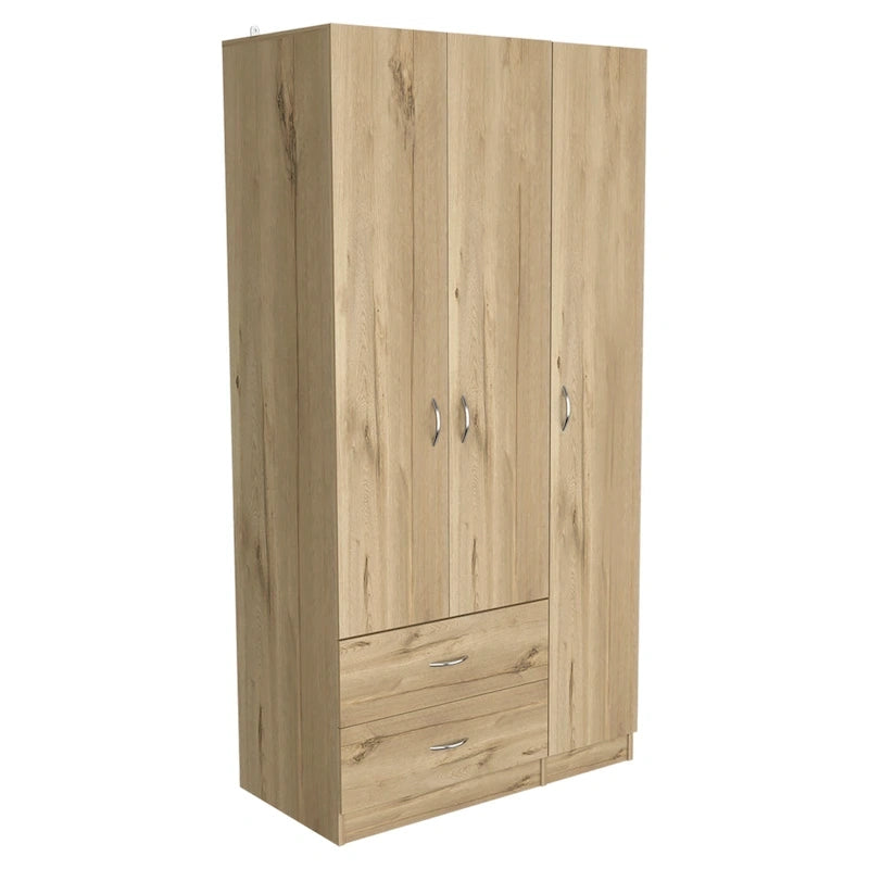 TUHOME Austral 3 Door Armoire with Drawers, Shelves, and Hanging Rod - N/A