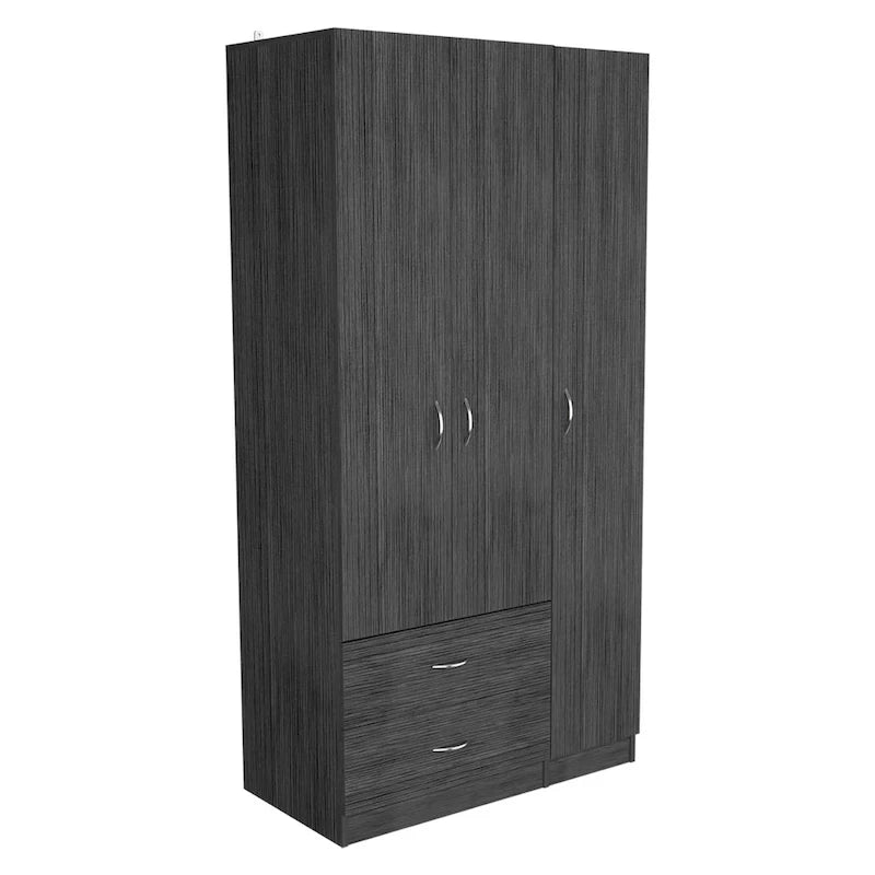 TUHOME Austral 3 Door Armoire with Drawers, Shelves, and Hanging Rod - N/A