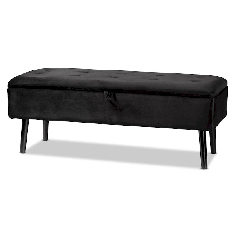Caine Modern and Contemporary Velvet Wood Storage Bench