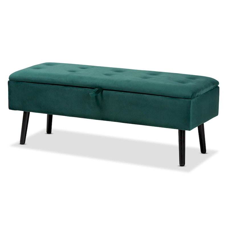 Caine Modern and Contemporary Velvet Wood Storage Bench