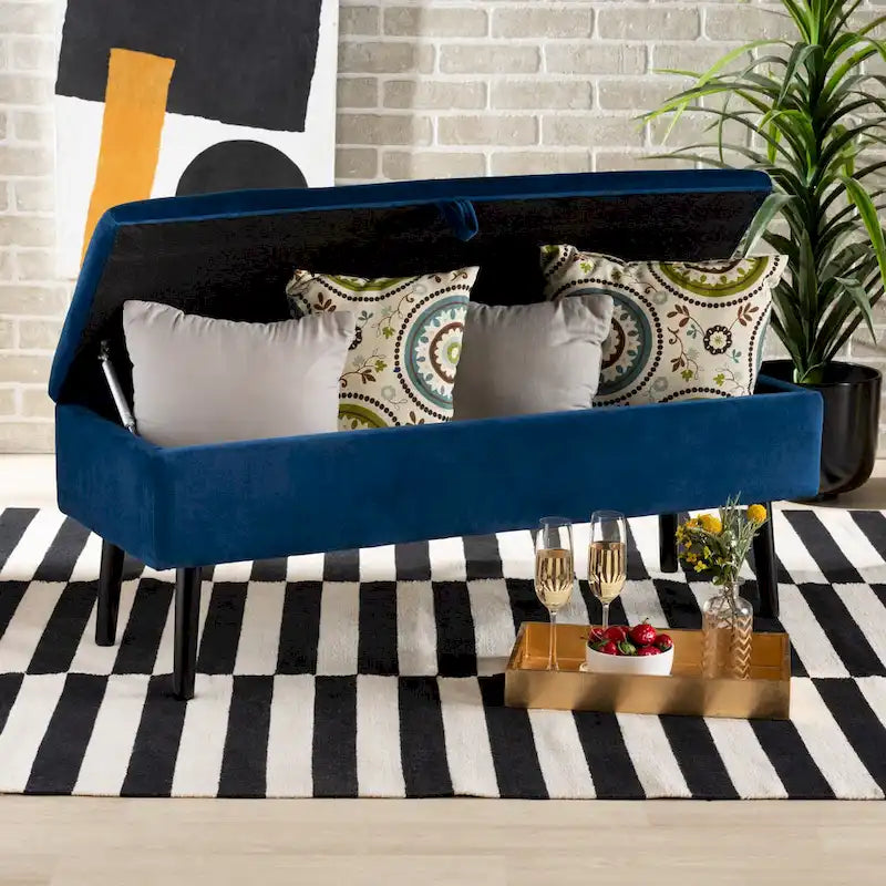 Caine Modern and Contemporary Velvet Wood Storage Bench
