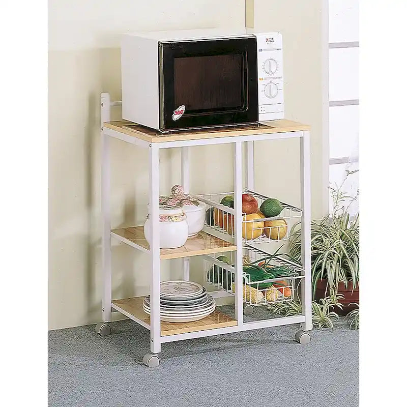 Theo Casual Natural Brown and White Kitchen Cart