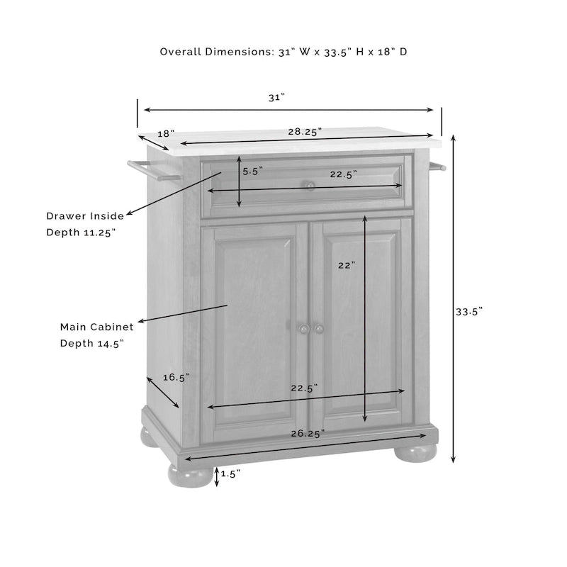 Crosley Alexandria Granite Top Portable Kitchen Island/Cart - 31W x 18D x 35.5H
