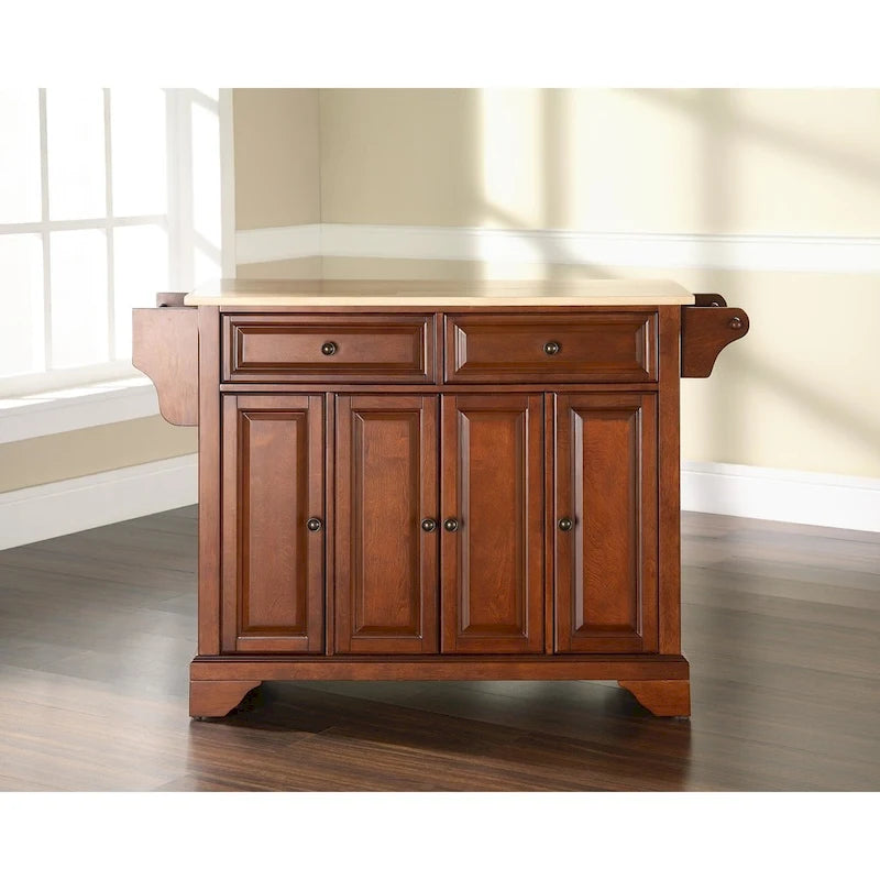 Crosley LaFayette Classic Cherry Natural Wood Top Kitchen Island - 18d x 51.5w x 36h