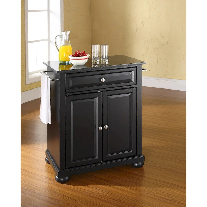 Crosley Alexandria Solid Black Granite Top Portable Kitchen Island in Black Finish - 18d x 31w x 33.5h