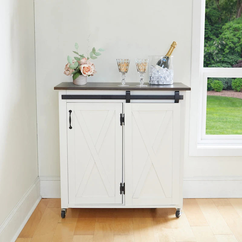 SEI Furniture Lankershim Modern Farmhouse White Wood Kitchen Cart