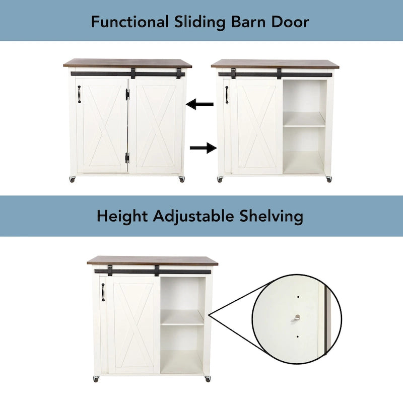 SEI Furniture Lankershim Modern Farmhouse White Wood Kitchen Cart