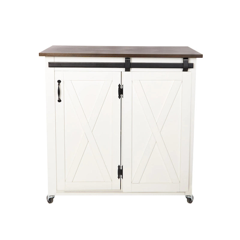 SEI Furniture Lankershim Modern Farmhouse White Wood Kitchen Cart