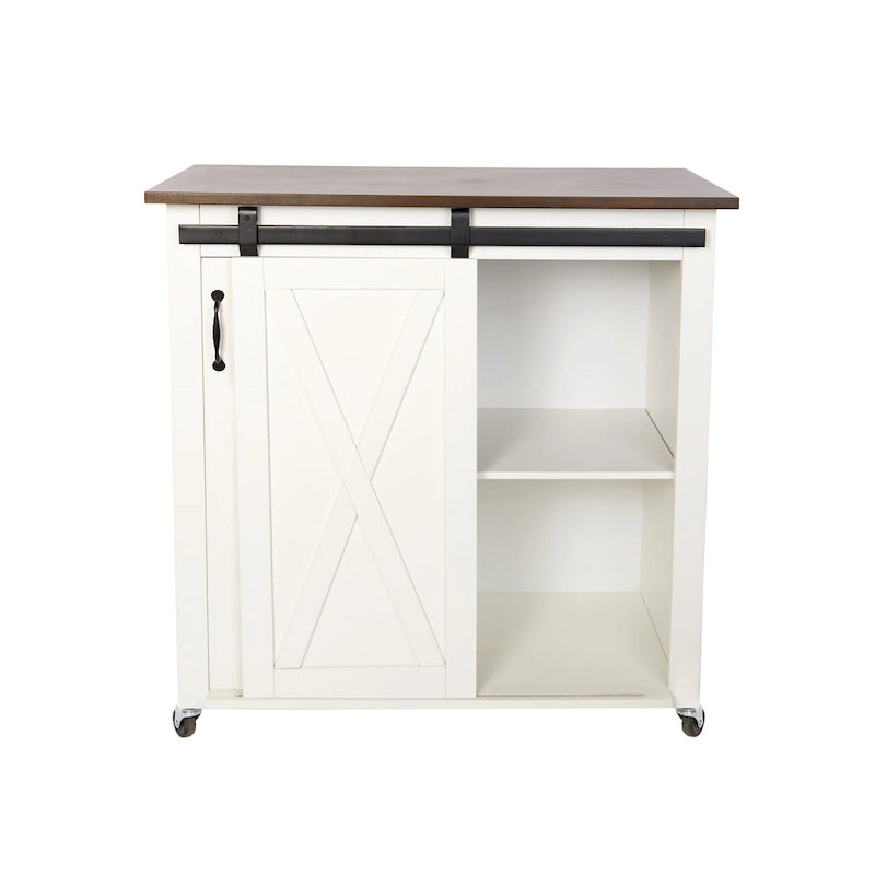 SEI Furniture Lankershim Modern Farmhouse White Wood Kitchen Cart