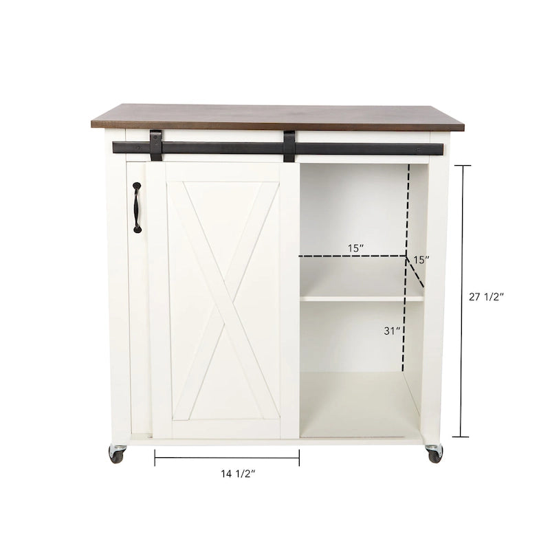 SEI Furniture Lankershim Modern Farmhouse White Wood Kitchen Cart
