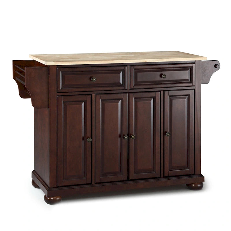 Crosley Alexandria Natural Wood Top Kitchen Island in Vintage Mahogany Finish - 51.5 W x 18 D x 34 H