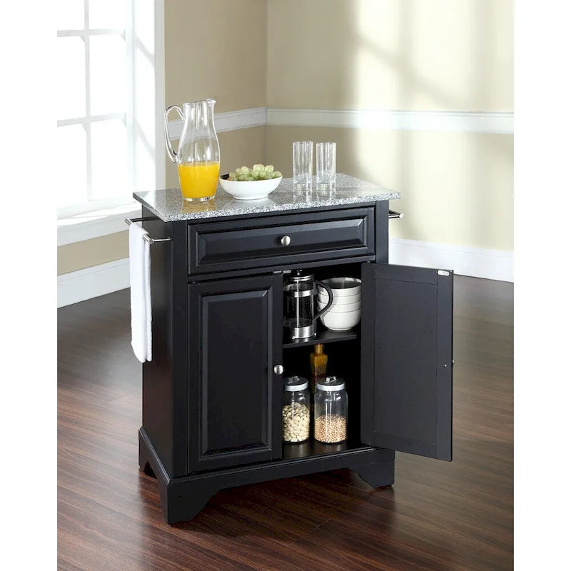 Crosley LaFayette Solid Granite Top Portable Kitchen Island in Black Finish - 18d x 31w x 35h