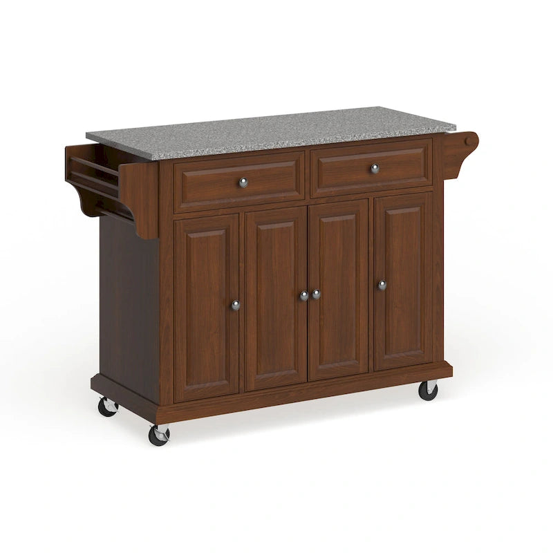 Crosley Full Size Granite Top Kitchen Cart in Cherry - 18d x 51.5w x 36h
